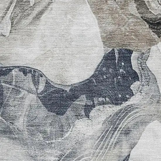 Ivory Gray And Charcoal Abstract Washable Area Rug With UV Protection Photo 2