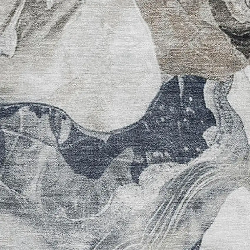 Ivory Gray And Charcoal Abstract Washable Area Rug With UV Protection Photo 2