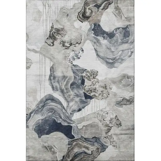 Ivory Gray And Charcoal Abstract Washable Area Rug With UV Protection Photo 3