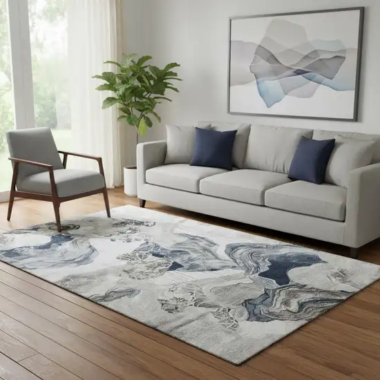 Ivory Gray And Charcoal Abstract Washable Area Rug With UV Protection Photo 2