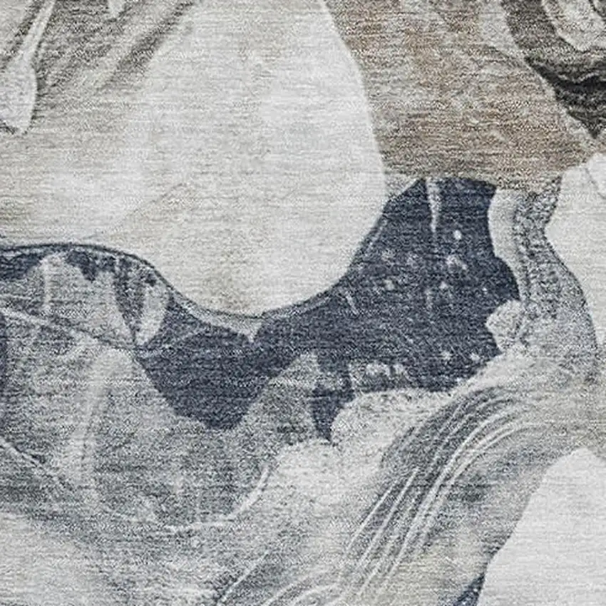 Ivory Gray And Charcoal Abstract Washable Area Rug With UV Protection Photo 2