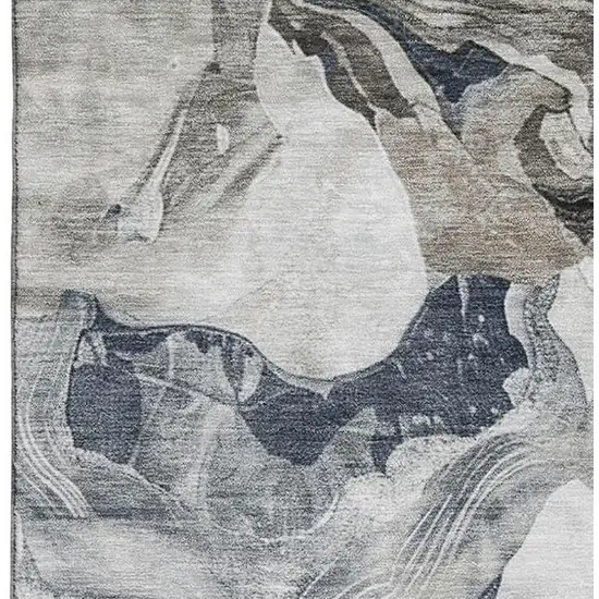 Ivory Gray And Charcoal Abstract Washable Area Rug With UV Protection Photo 3