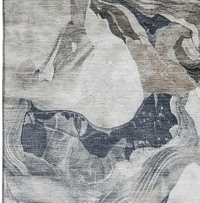 Ivory Gray And Charcoal Abstract Washable Area Rug With UV Protection Photo 3