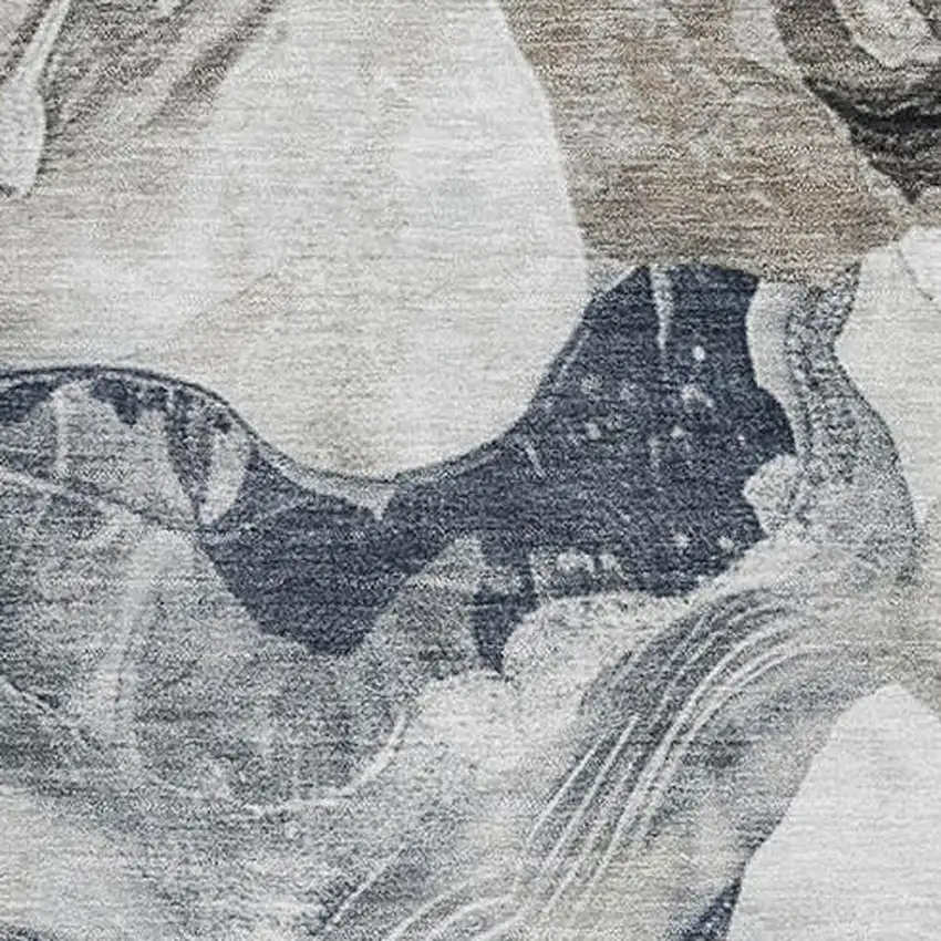 Ivory Gray And Charcoal Abstract Washable Area Rug With UV Protection Photo 2