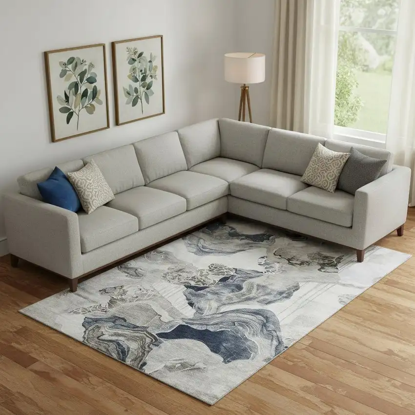 Ivory Gray And Charcoal Abstract Washable Area Rug With UV Protection Photo 2