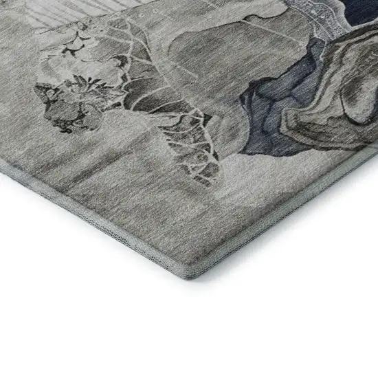 Ivory Gray And Charcoal Abstract Washable Area Rug With UV Protection Photo 6