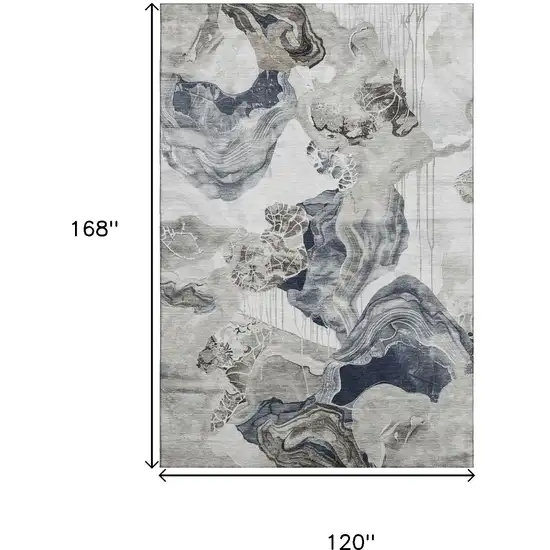 Ivory Gray And Charcoal Abstract Washable Area Rug With UV Protection Photo 9