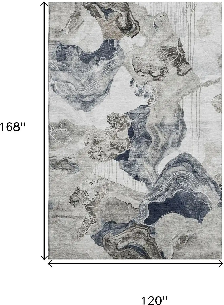 Ivory Gray And Charcoal Abstract Washable Area Rug With UV Protection Photo 9