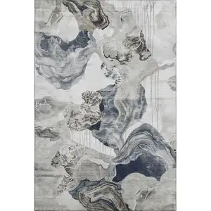 Photo of Ivory Gray And Charcoal Abstract Washable Area Rug With UV Protection