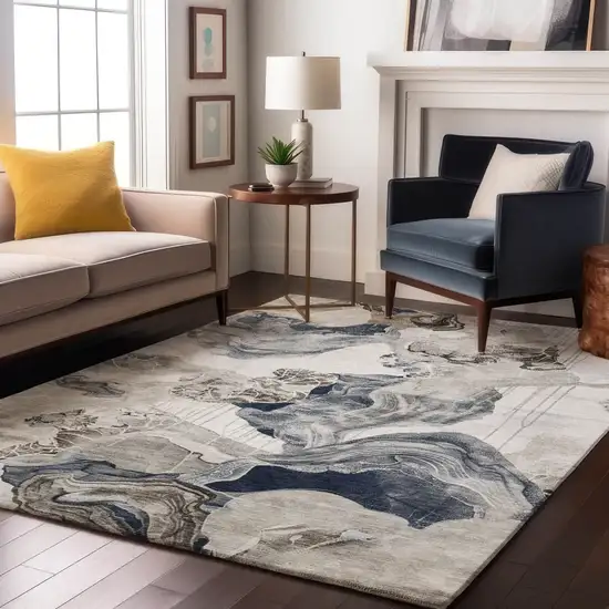 Ivory Gray And Charcoal Abstract Washable Area Rug With UV Protection Photo 4