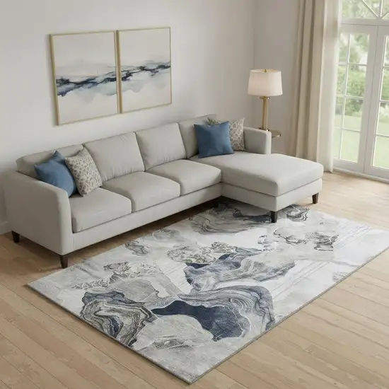 Ivory Gray And Charcoal Abstract Washable Area Rug With UV Protection Photo 2