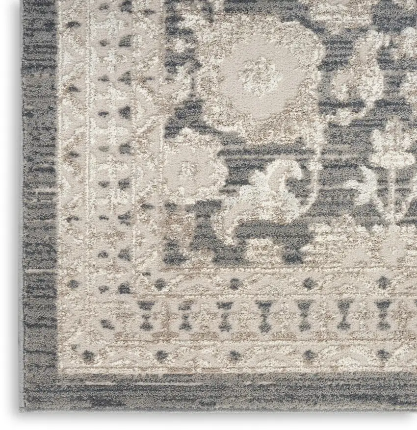 Ivory Gray And Charcoal Floral Distressed Non Skid Area Rug Photo 9