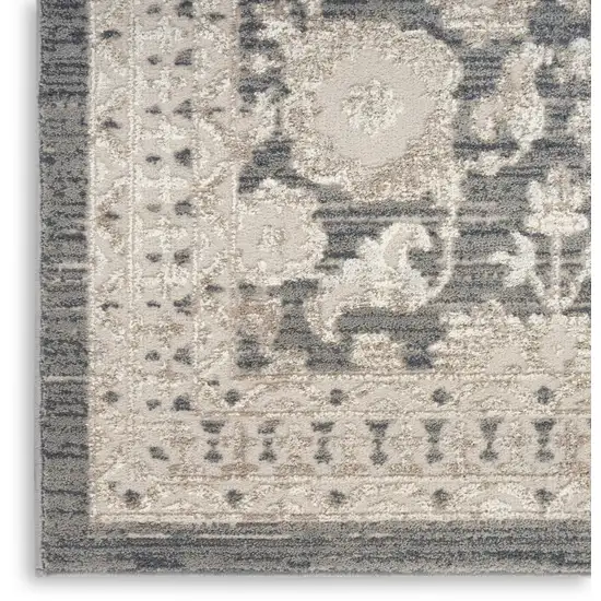 Ivory Gray And Charcoal Floral Distressed Non Skid Area Rug Photo 9