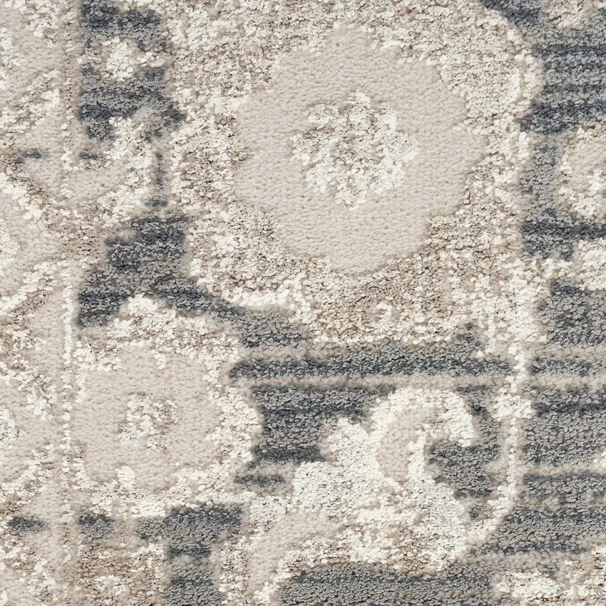 Ivory Gray And Charcoal Floral Distressed Non Skid Area Rug Photo 2