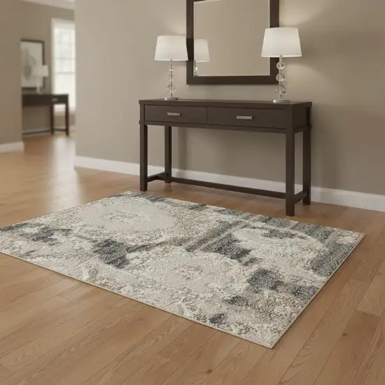 Ivory Gray And Charcoal Floral Distressed Non Skid Area Rug Photo 1