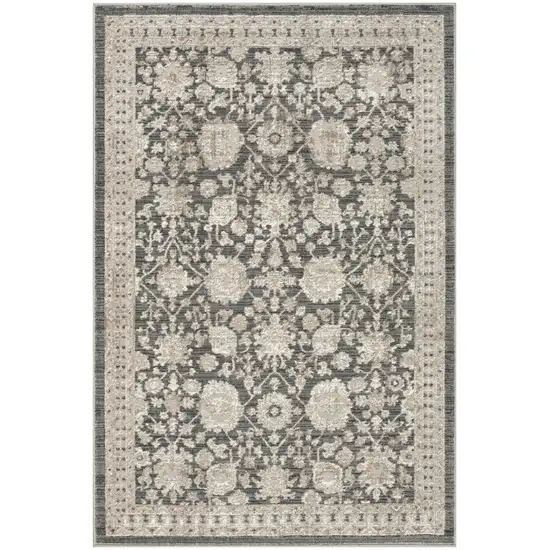 Ivory Gray And Charcoal Floral Distressed Non Skid Area Rug Photo 7