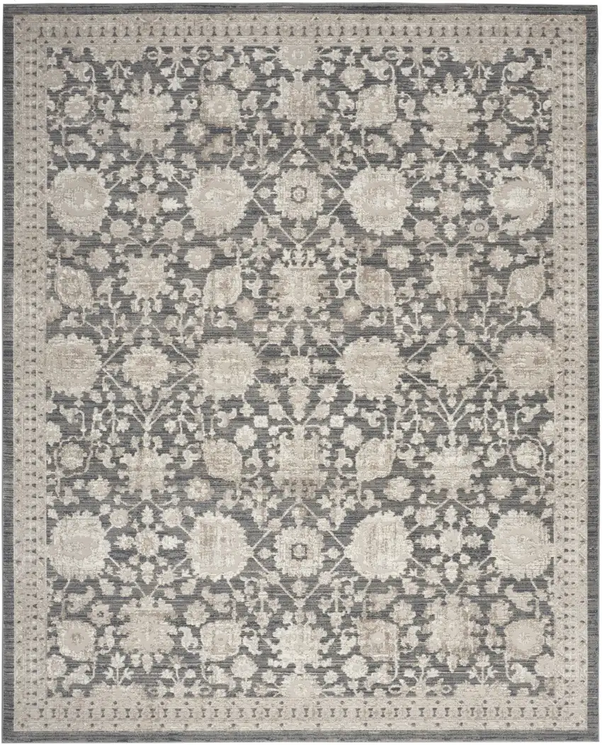Ivory Gray And Charcoal Floral Distressed Non Skid Area Rug Photo 8