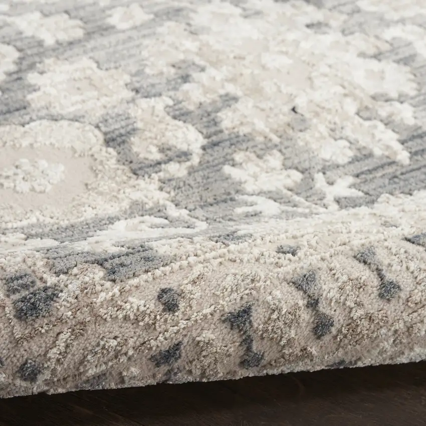 Ivory Gray And Charcoal Floral Distressed Non Skid Area Rug Photo 9