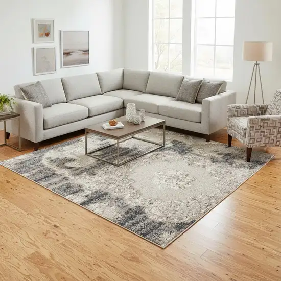 Ivory Gray And Charcoal Floral Distressed Non Skid Area Rug Photo 1