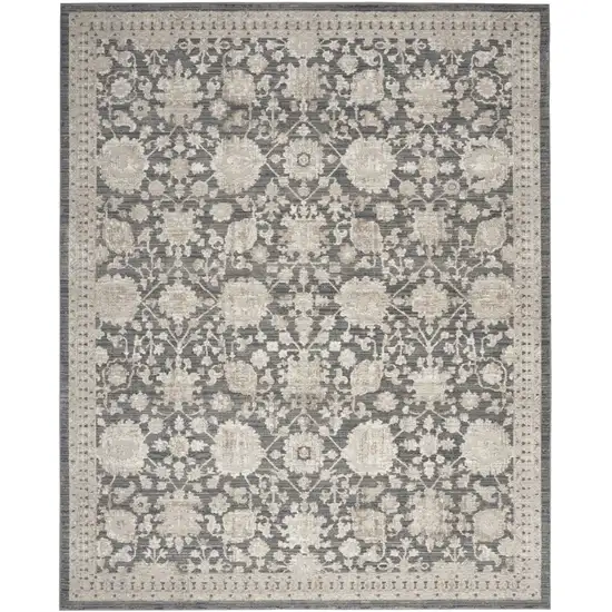Ivory Gray And Charcoal Floral Distressed Non Skid Area Rug Photo 8