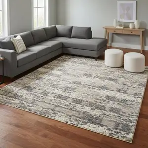 Photo of Ivory Gray And Charcoal Floral Distressed Non Skid Area Rug