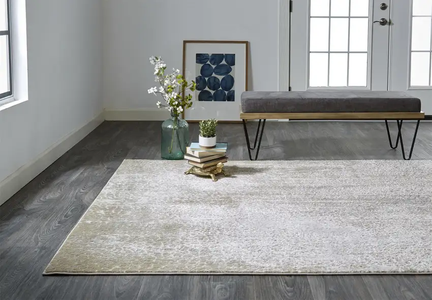 Ivory Gray And Gold Abstract Area Rug Photo 6