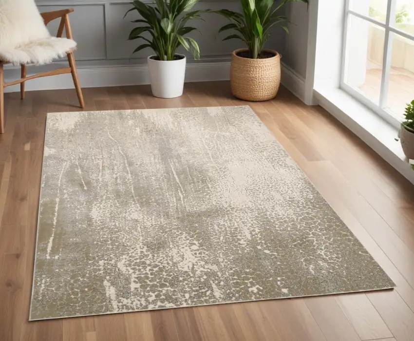 Gray and Ivory Abstract Non Skid Area Rug Photo 1
