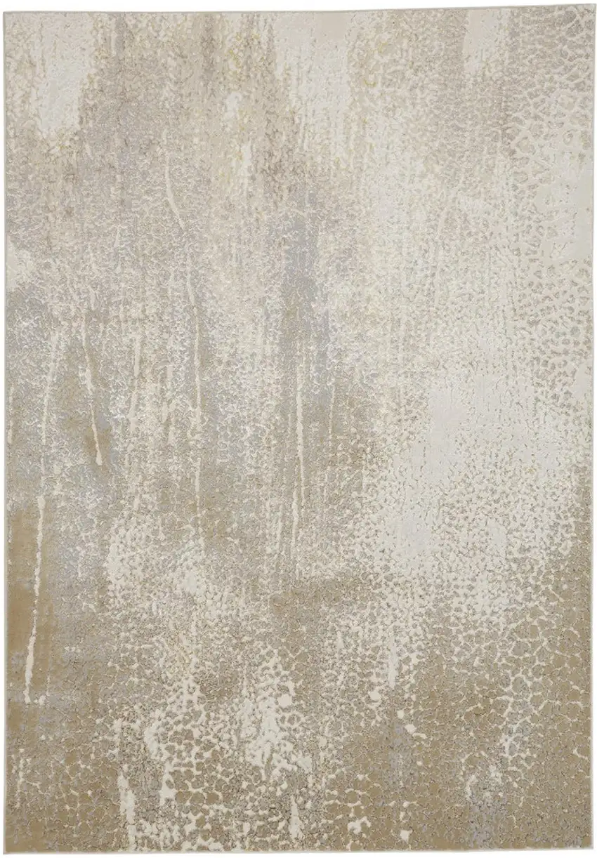Ivory Gray And Gold Abstract Stain Resistant Area Rug Photo 2