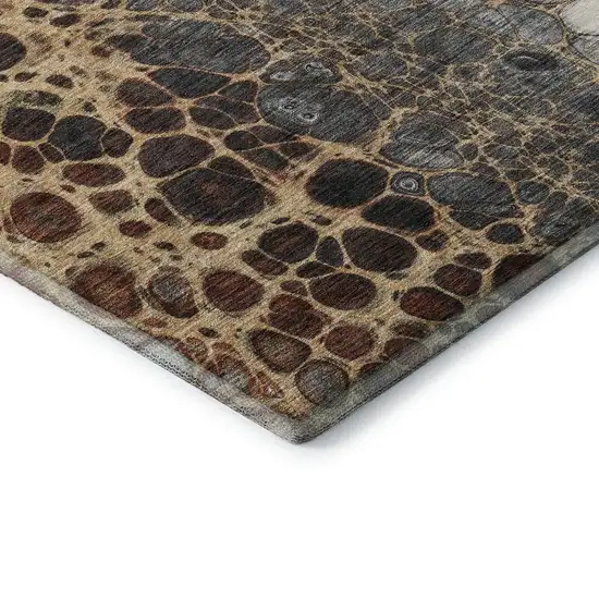 Ivory Gray And Gold Abstract Washable Area Rug With UV Protection Photo 9