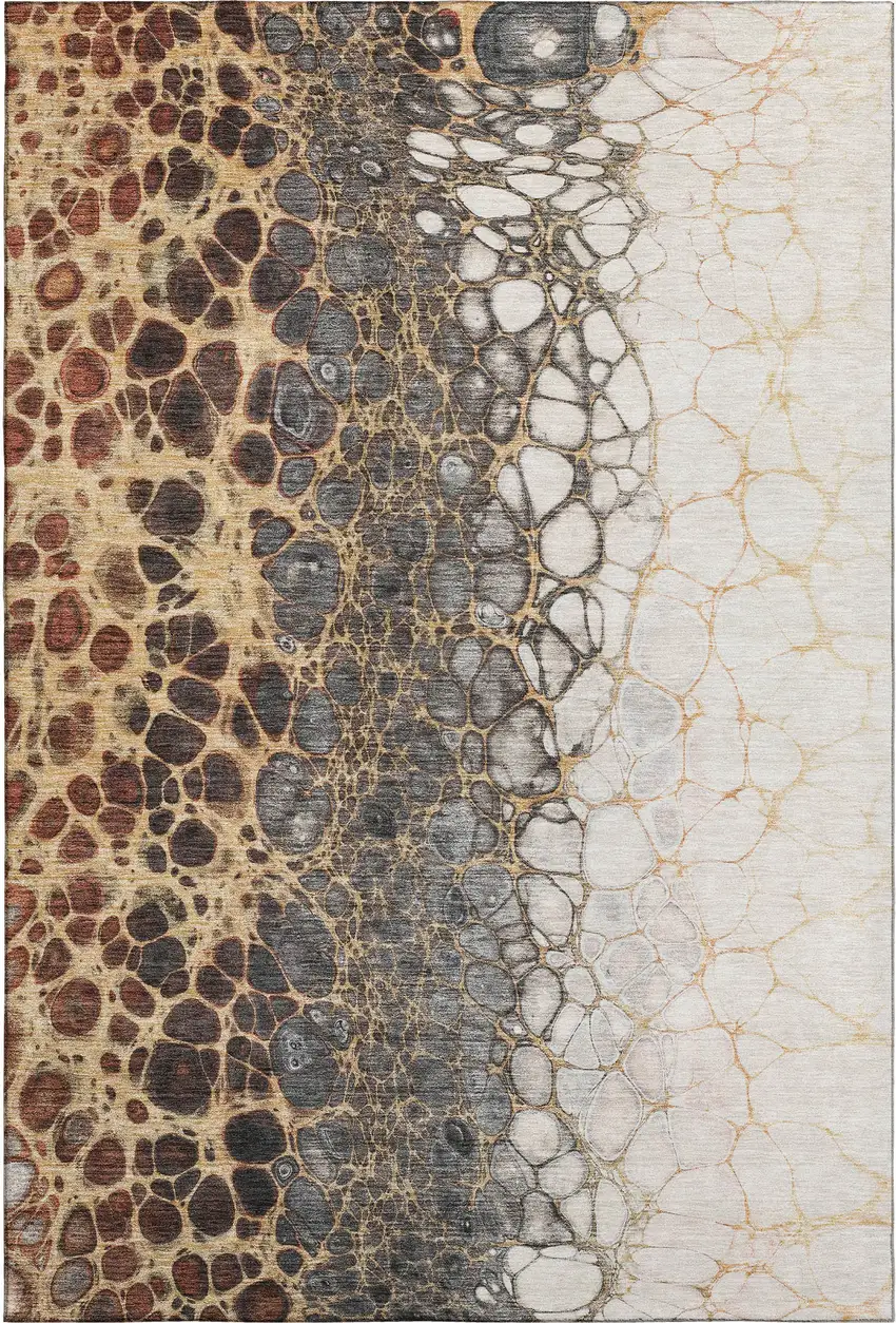 Ivory Gray And Gold Abstract Washable Area Rug With UV Protection Photo 1