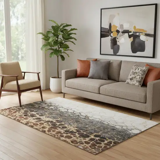 Ivory Gray And Gold Abstract Washable Area Rug With UV Protection Photo 1