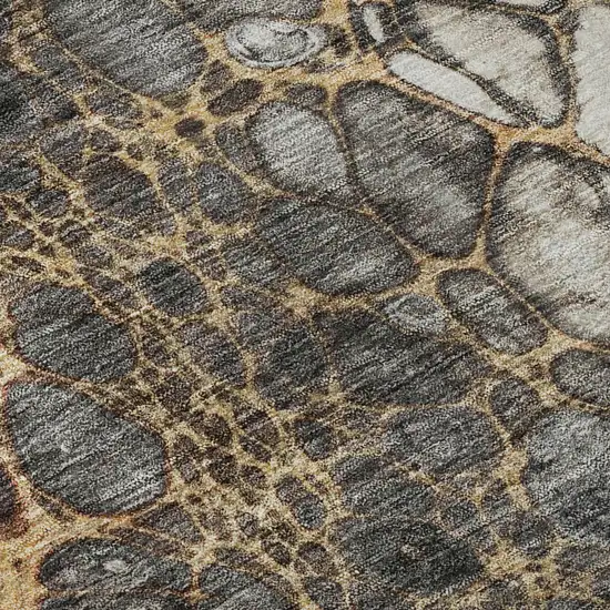 Ivory Gray And Gold Abstract Distressed Washable Area Rug With UV Protection Photo 6