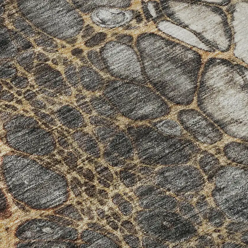 Ivory Gray And Gold Abstract Distressed Washable Area Rug With UV Protection Photo 6