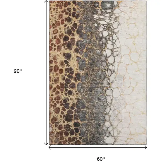 Ivory Gray And Gold Abstract Washable Area Rug With UV Protection Photo 3