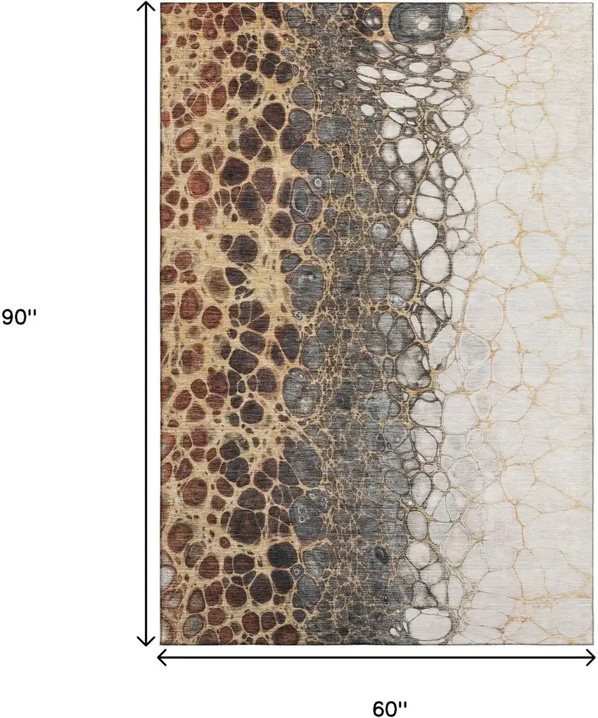 Ivory Gray And Gold Abstract Washable Area Rug With UV Protection Photo 3