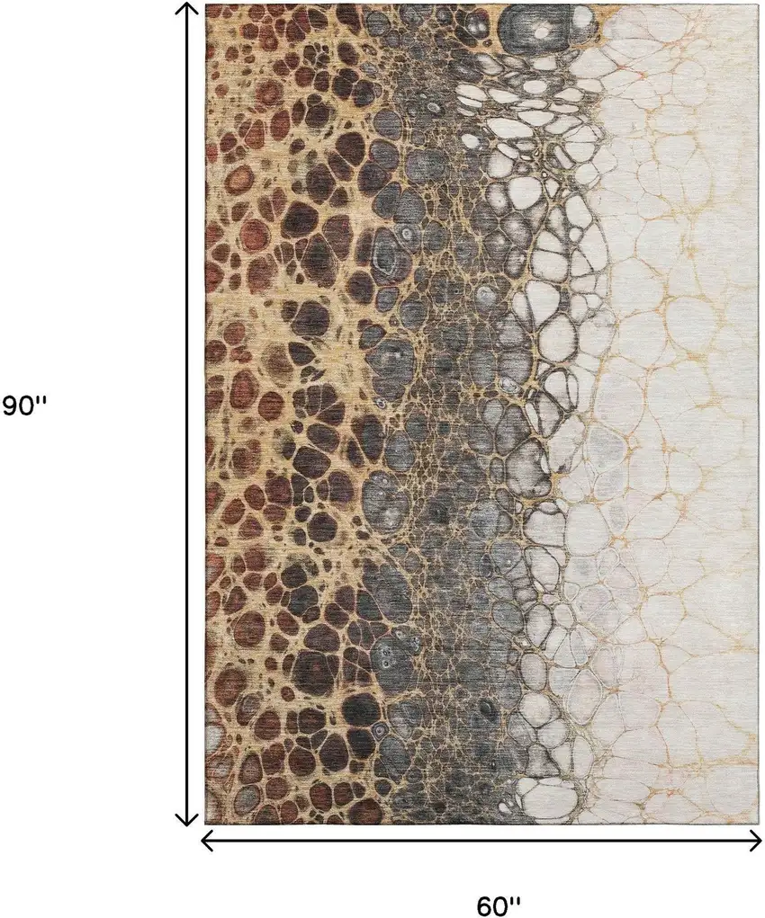 Ivory Gray And Gold Abstract Distressed Washable Area Rug With UV Protection Photo 3