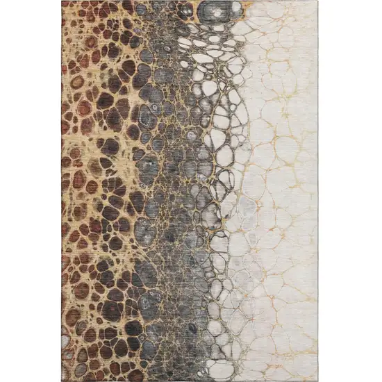 Ivory Gray And Gold Abstract Distressed Washable Area Rug With UV Protection Photo 2