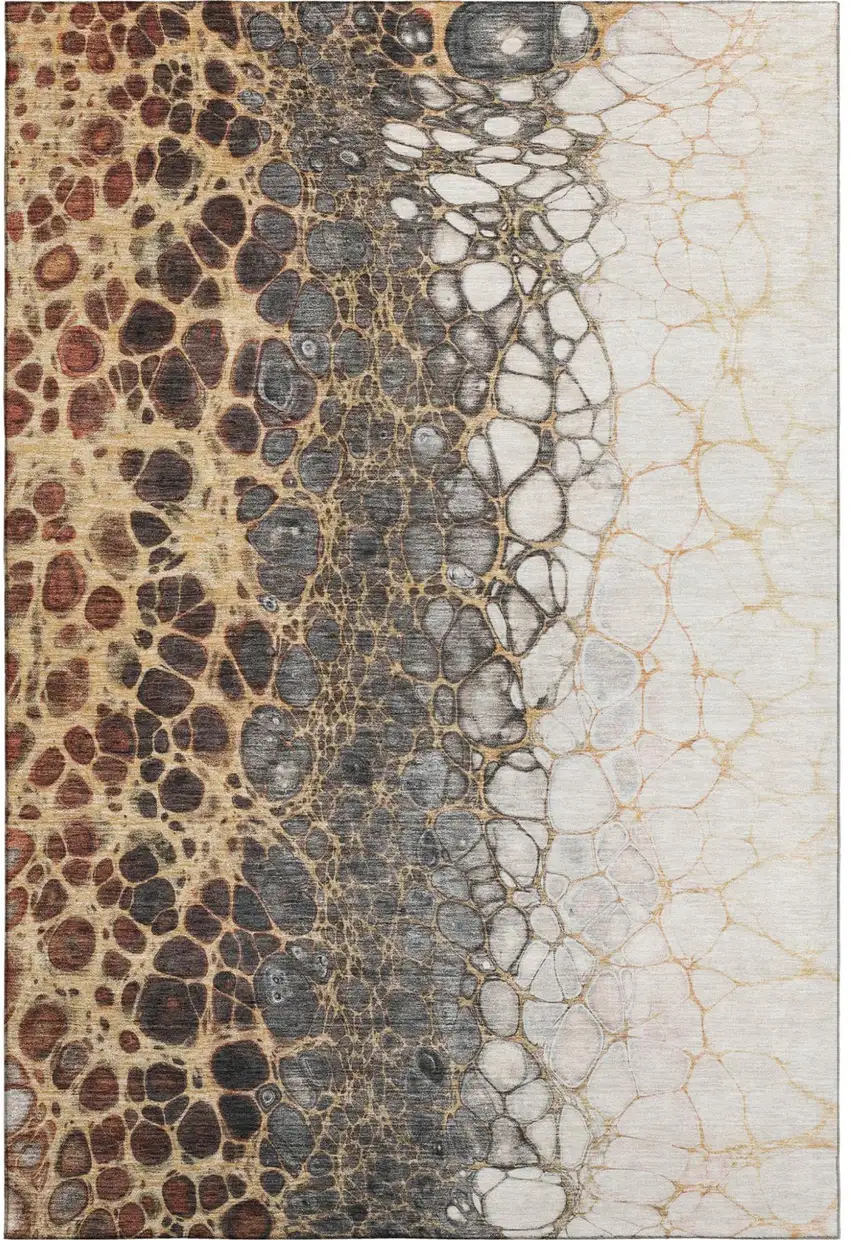 Ivory Gray And Gold Abstract Distressed Washable Area Rug With UV Protection Photo 2