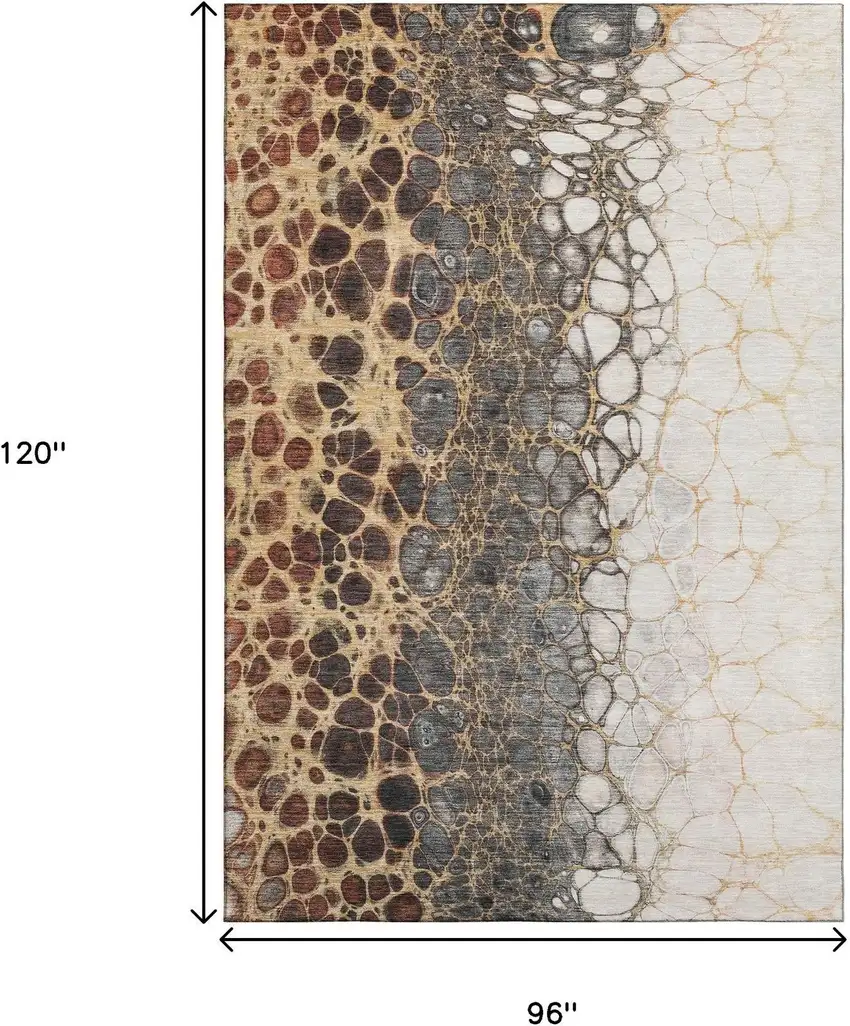 Ivory Gray And Gold Abstract Washable Area Rug With UV Protection Photo 3