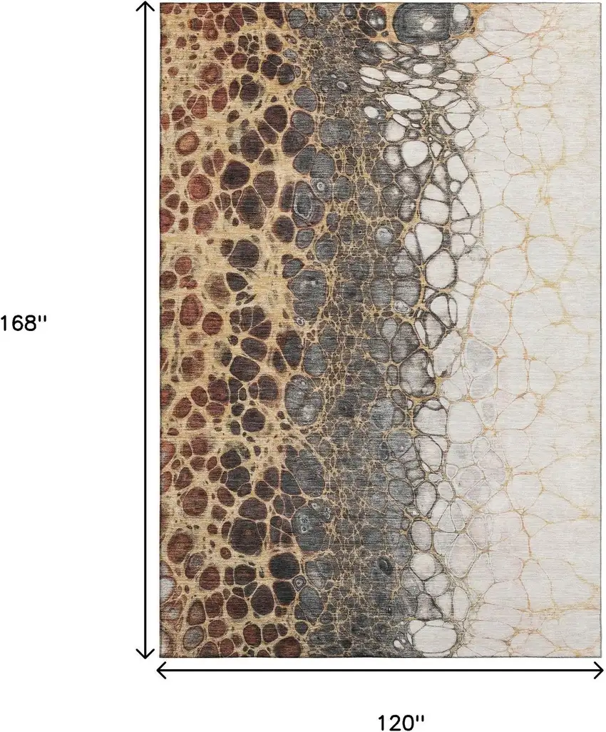 Ivory Gray And Gold Abstract Washable Area Rug With UV Protection Photo 3