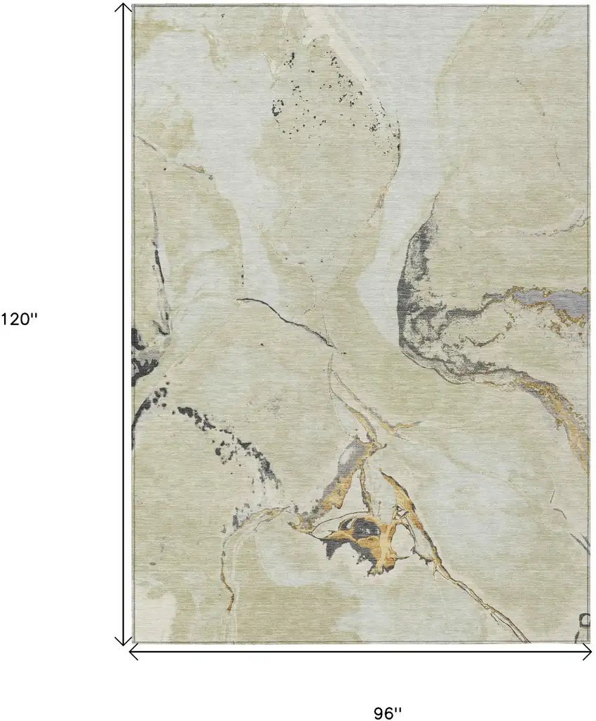 Ivory Gray And Gold Abstract Washable Indoor Outdoor Area Rug Photo 3