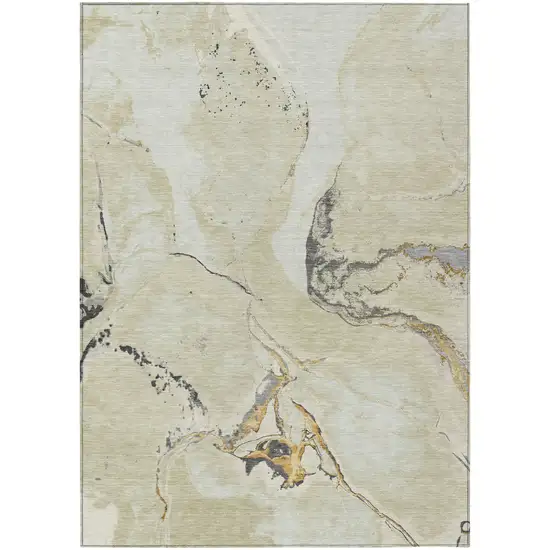 Ivory Gray And Gold Abstract Washable Indoor Outdoor Area Rug Photo 2