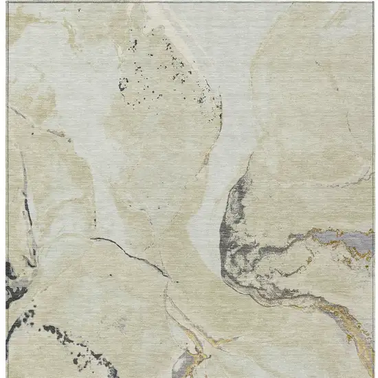 Ivory Gray And Gold Abstract Washable Indoor Outdoor Area Rug Photo 6