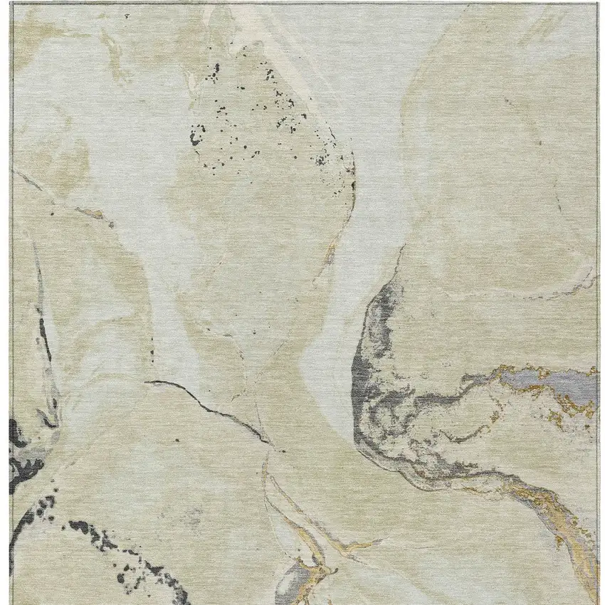 Ivory Gray And Gold Abstract Washable Indoor Outdoor Area Rug Photo 6