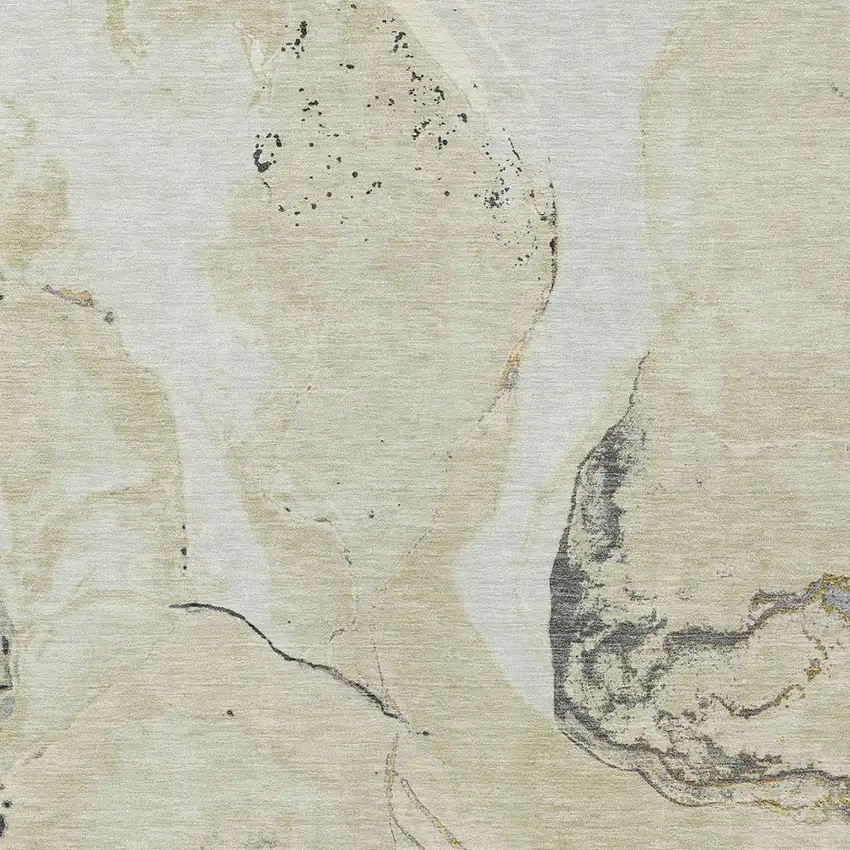 Ivory Gray And Gold Abstract Washable Indoor Outdoor Area Rug Photo 5