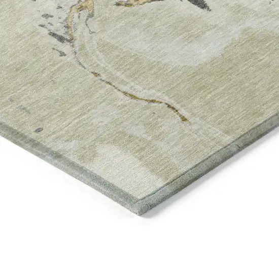 Ivory Gray And Gold Abstract Washable Indoor Outdoor Area Rug Photo 4