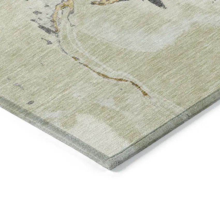 Ivory Gray And Gold Abstract Washable Indoor Outdoor Area Rug Photo 4
