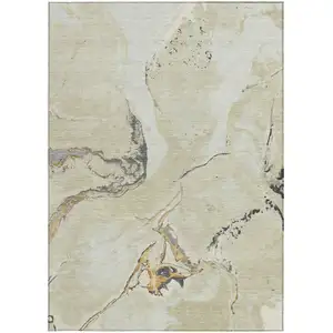 Photo of Ivory Gray And Gold Abstract Washable Indoor Outdoor Area Rug