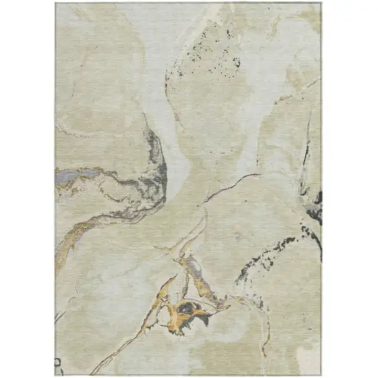 Ivory Gray And Gold Abstract Washable Indoor Outdoor Area Rug Photo 6