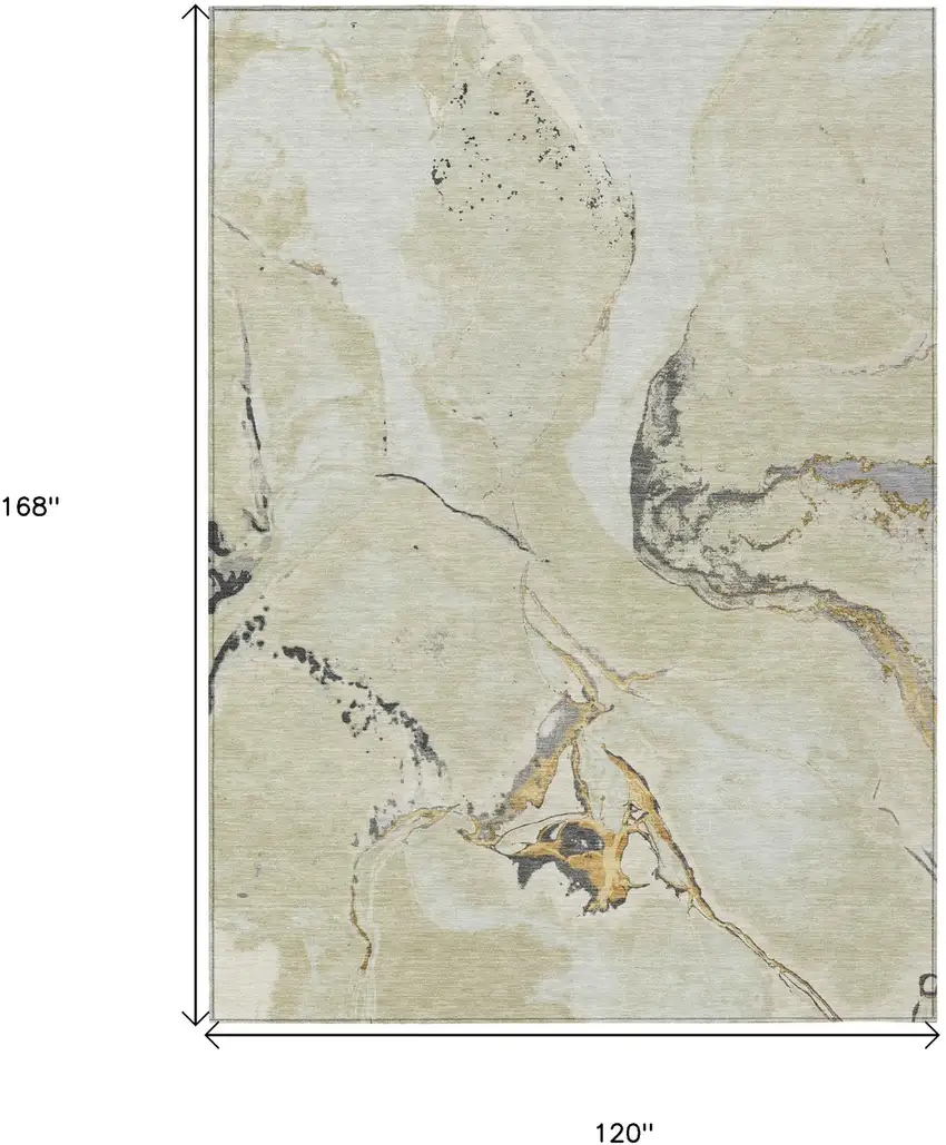 Ivory Gray And Gold Abstract Washable Indoor Outdoor Area Rug Photo 3